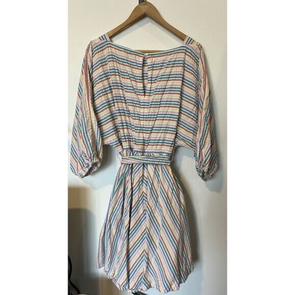 J Crew Multicolored Striped Balloon Sleeve Fit And Flare Mini Dress Size… - Picture 4 of 8